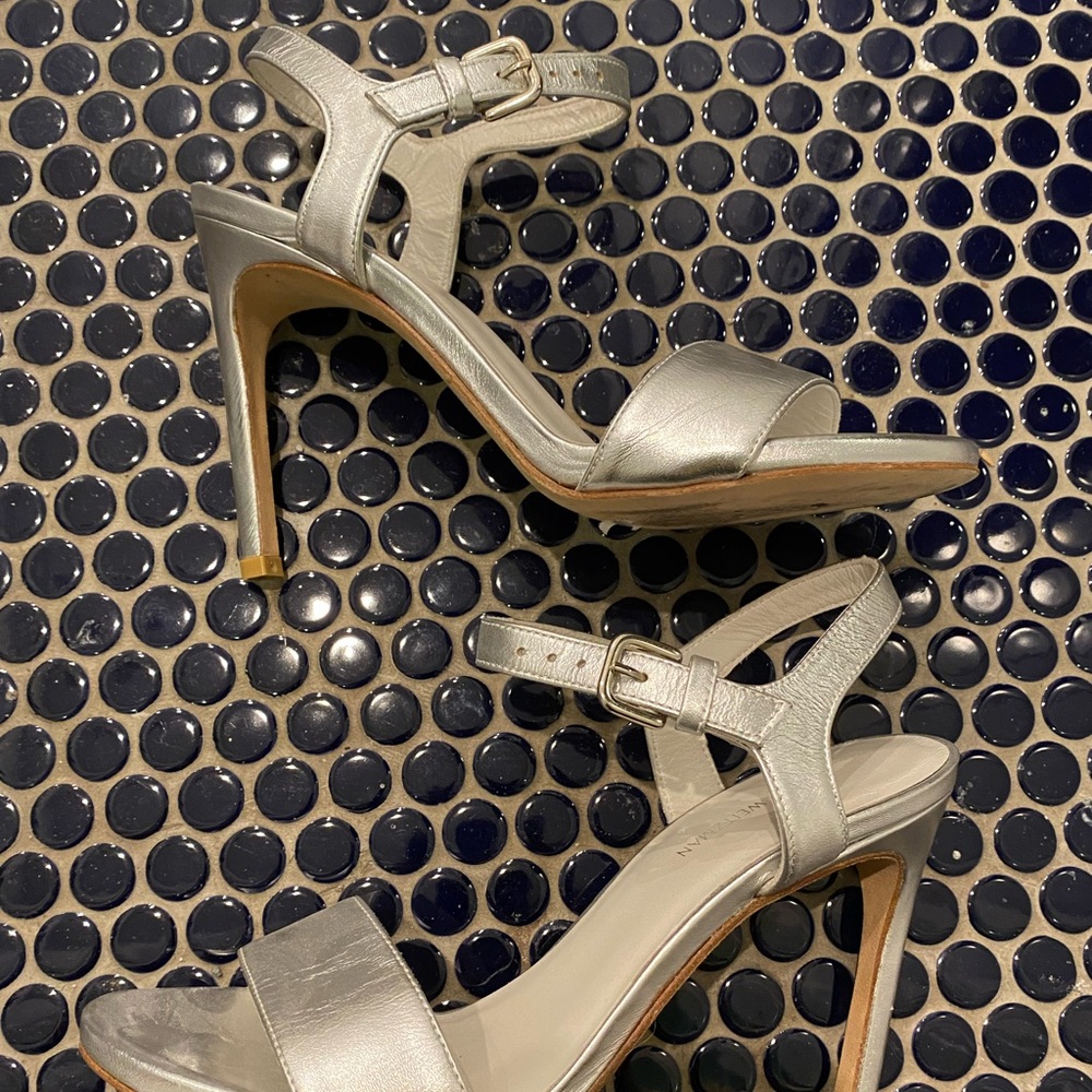 Stuart weitzman silver sandal heel size 6.5 worn once! EXCELLENT